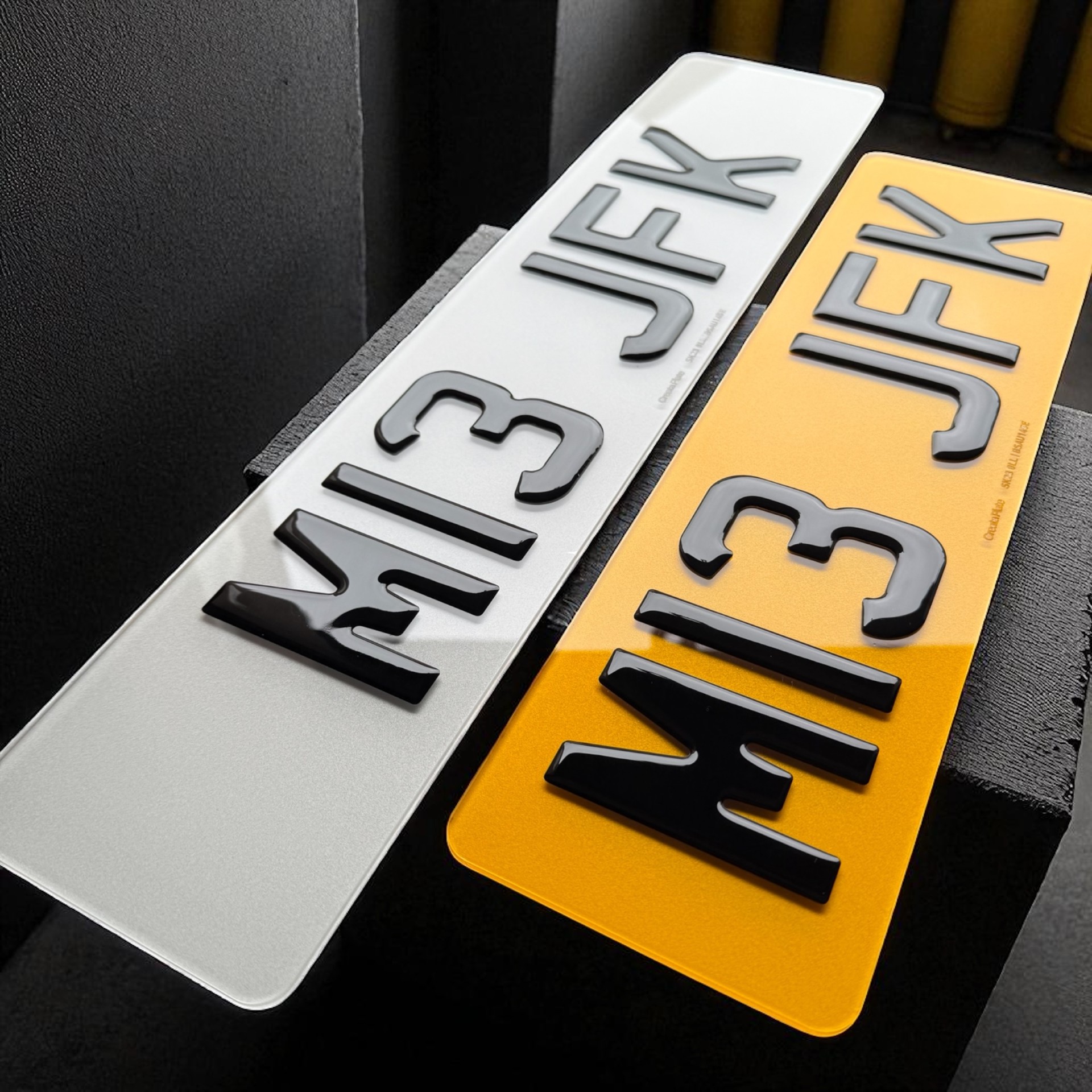 3D gel pair on white and yellow — M13 JFK