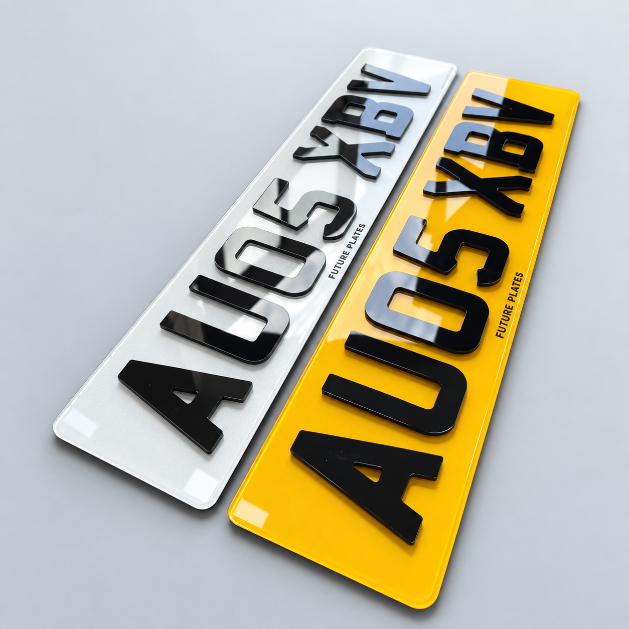 4D 3mm Number Plates — Standard Pair — real plate photograph