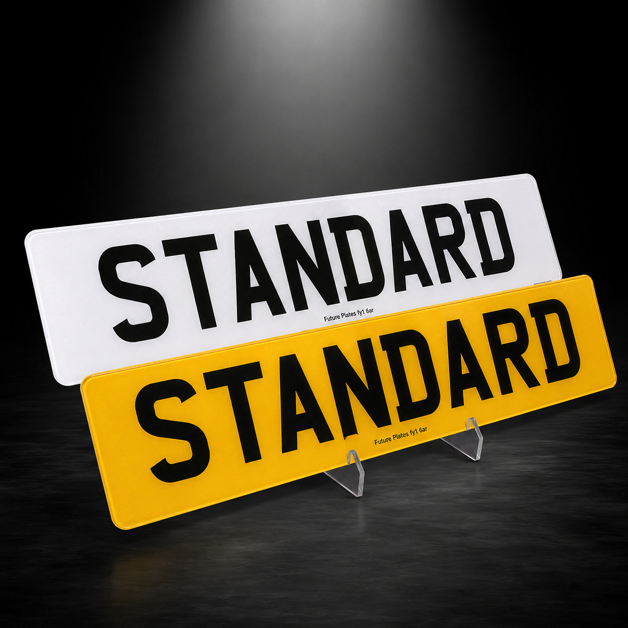 Standard printed plates — front white, rear yellow