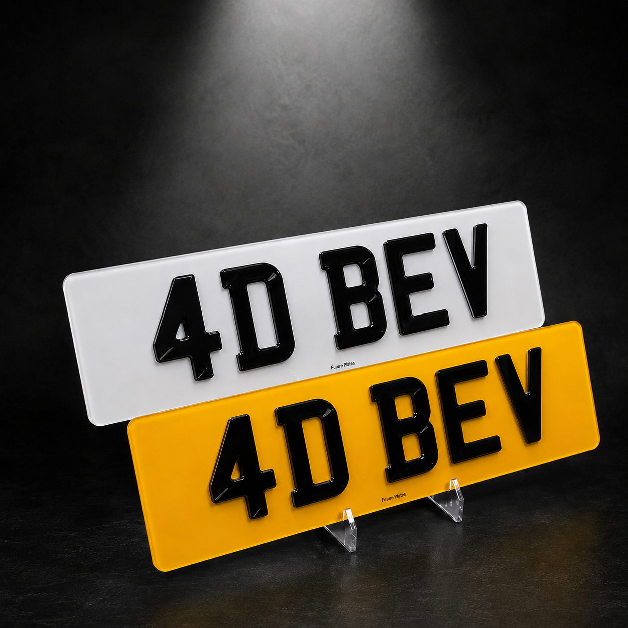 4D Bevelled Short Number Plates — real plate photograph